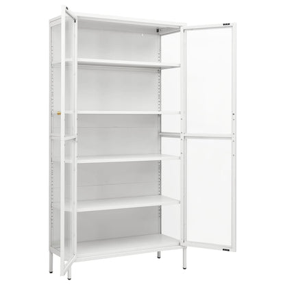 White steel and tempered glass showcase