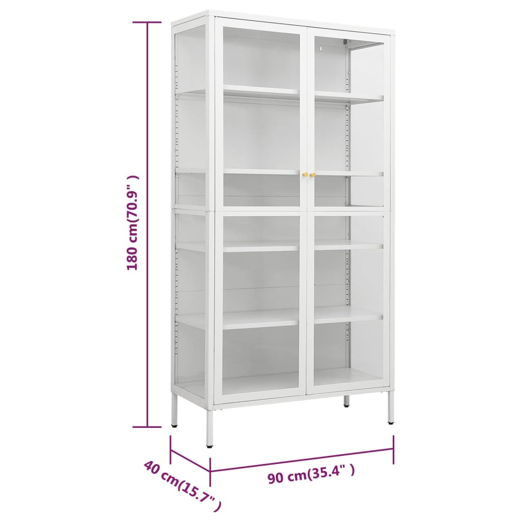 White steel and tempered glass showcase