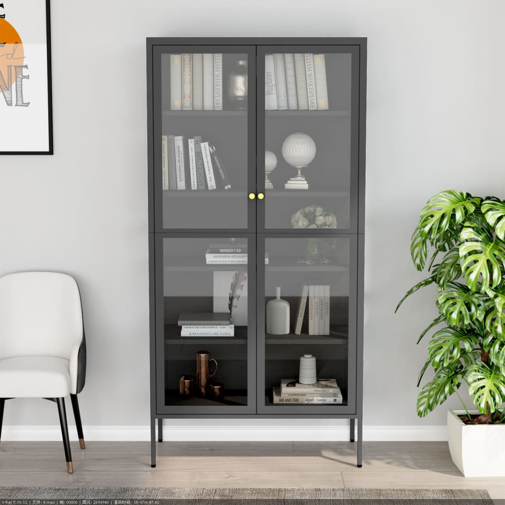 Anthracite steel and tempered glass anthracite showcase