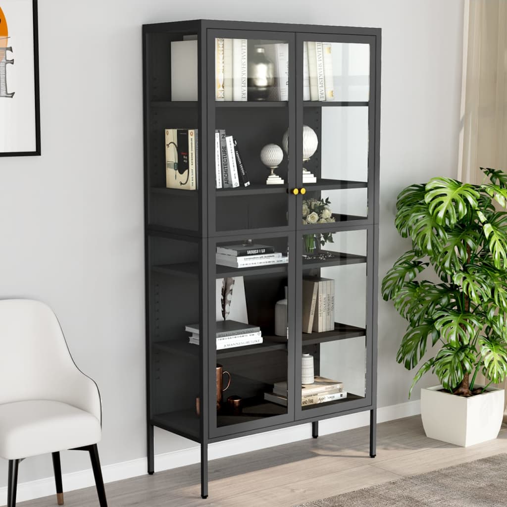 Anthracite steel and tempered glass anthracite showcase