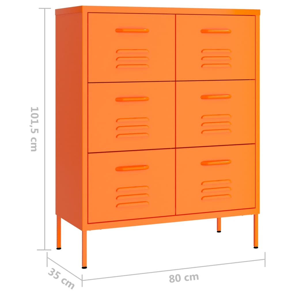 Commode à tiroirs Orange Acier Retro