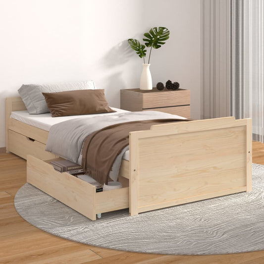 Bettenrahmen mit Schubladen aus massivem Kiefernholz 90x200 cm