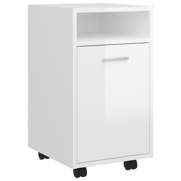 Armadio laterale con ruote bianche lucenti 33x38x60 cm agglomerato