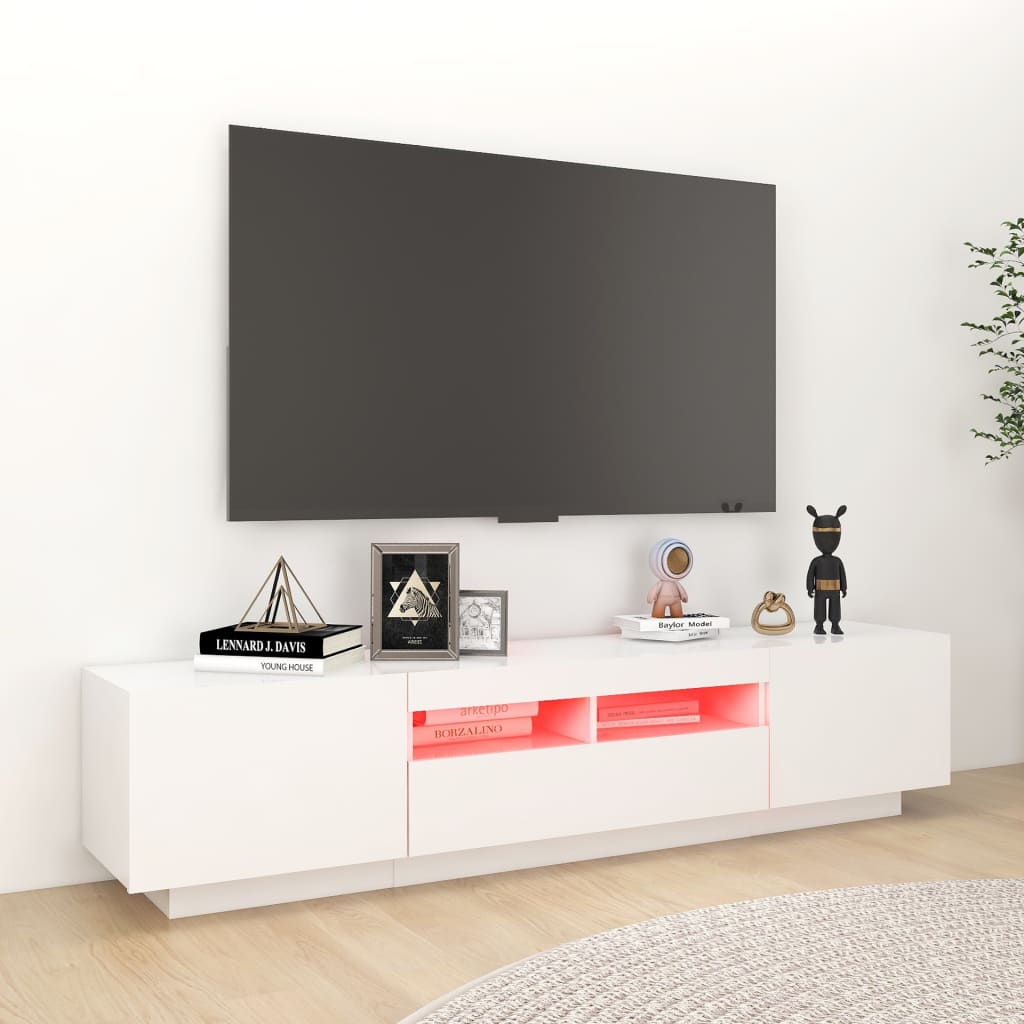 Meuble TV avec lumières LED Blanc 180cm