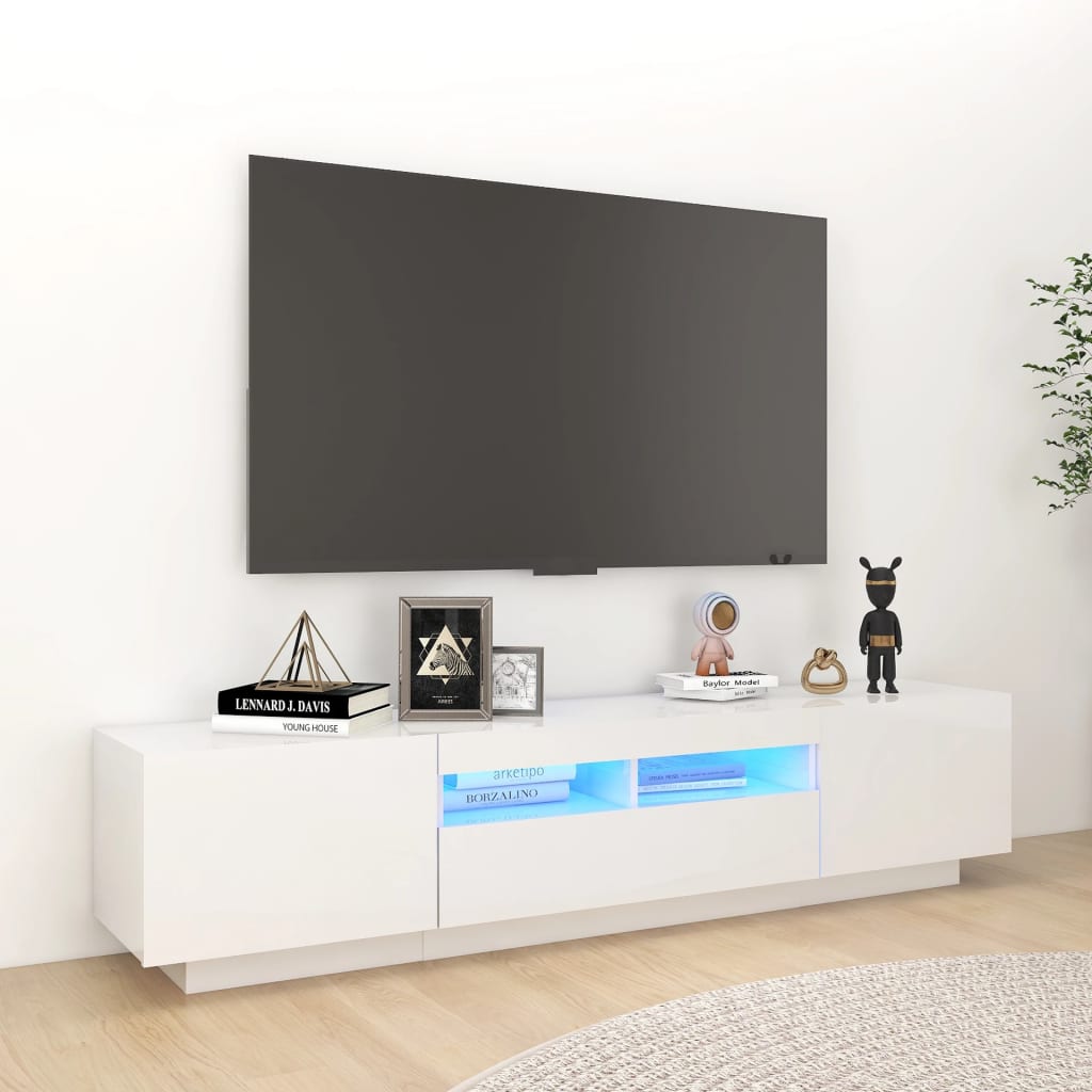 Meuble télé design 180 cm blanc brillant éclairage LED Lily
