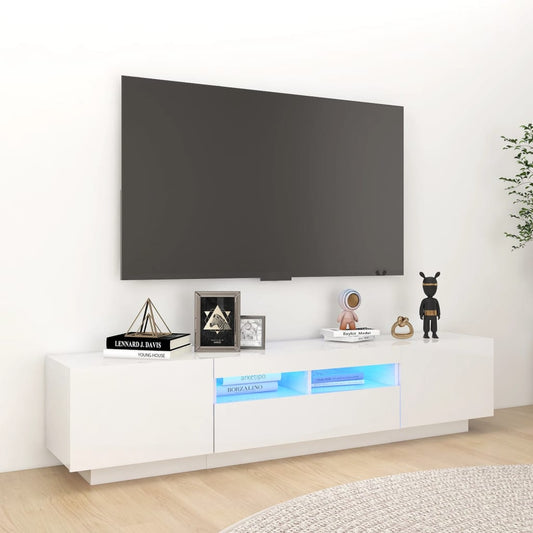 Meuble TV avec lumières LED Blanc brillant 180cm
