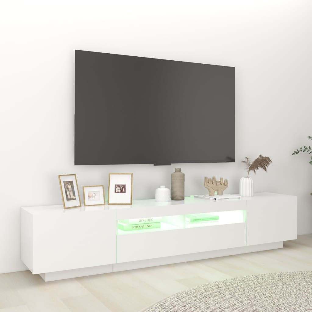 Meuble TV avec lumières LED Blanc 200cm