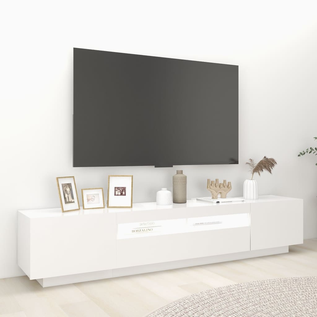 Meuble TV avec lumières LED Blanc 200cm