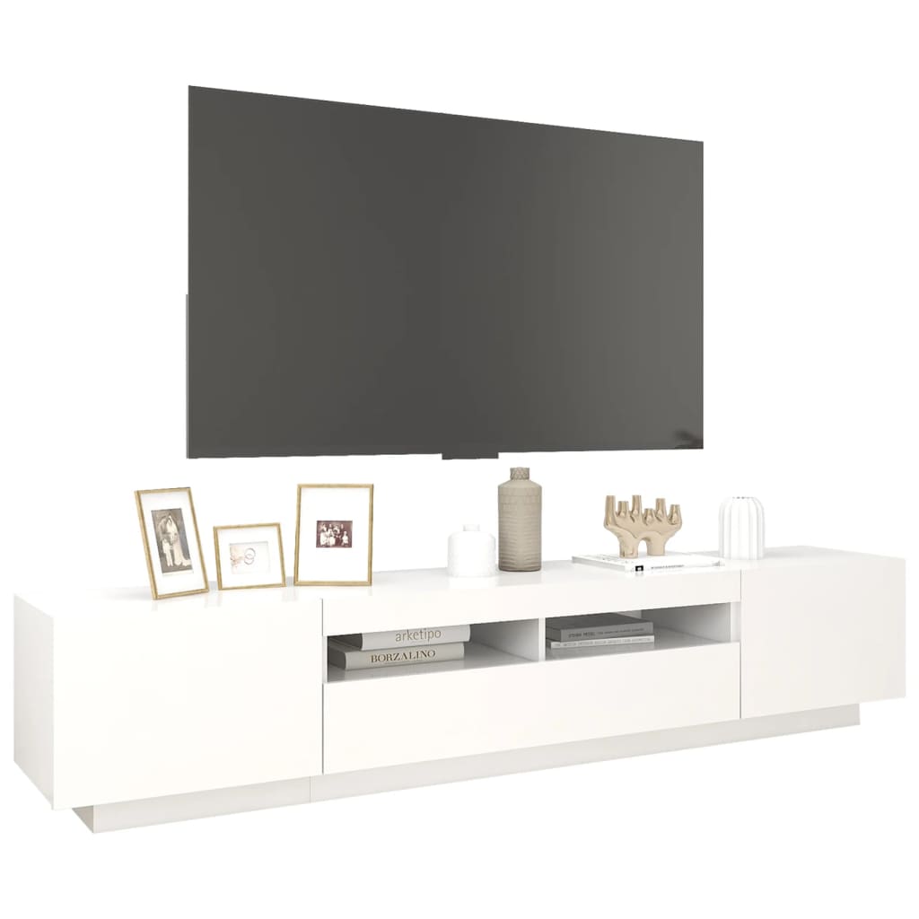 Meuble TV avec lumières LED Blanc 200cm