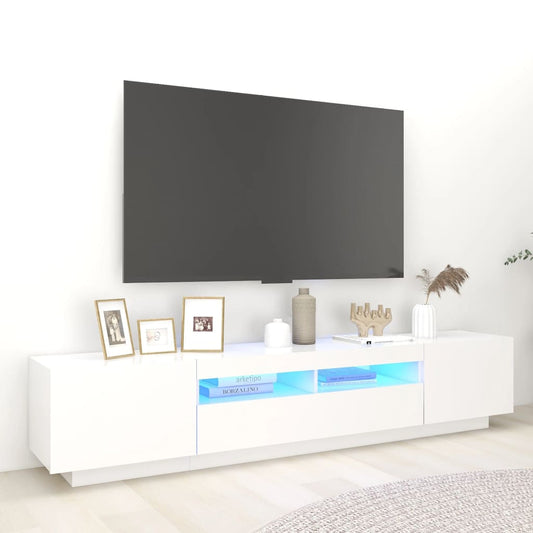 Meuble TV avec lumières LED Blanc 200cm