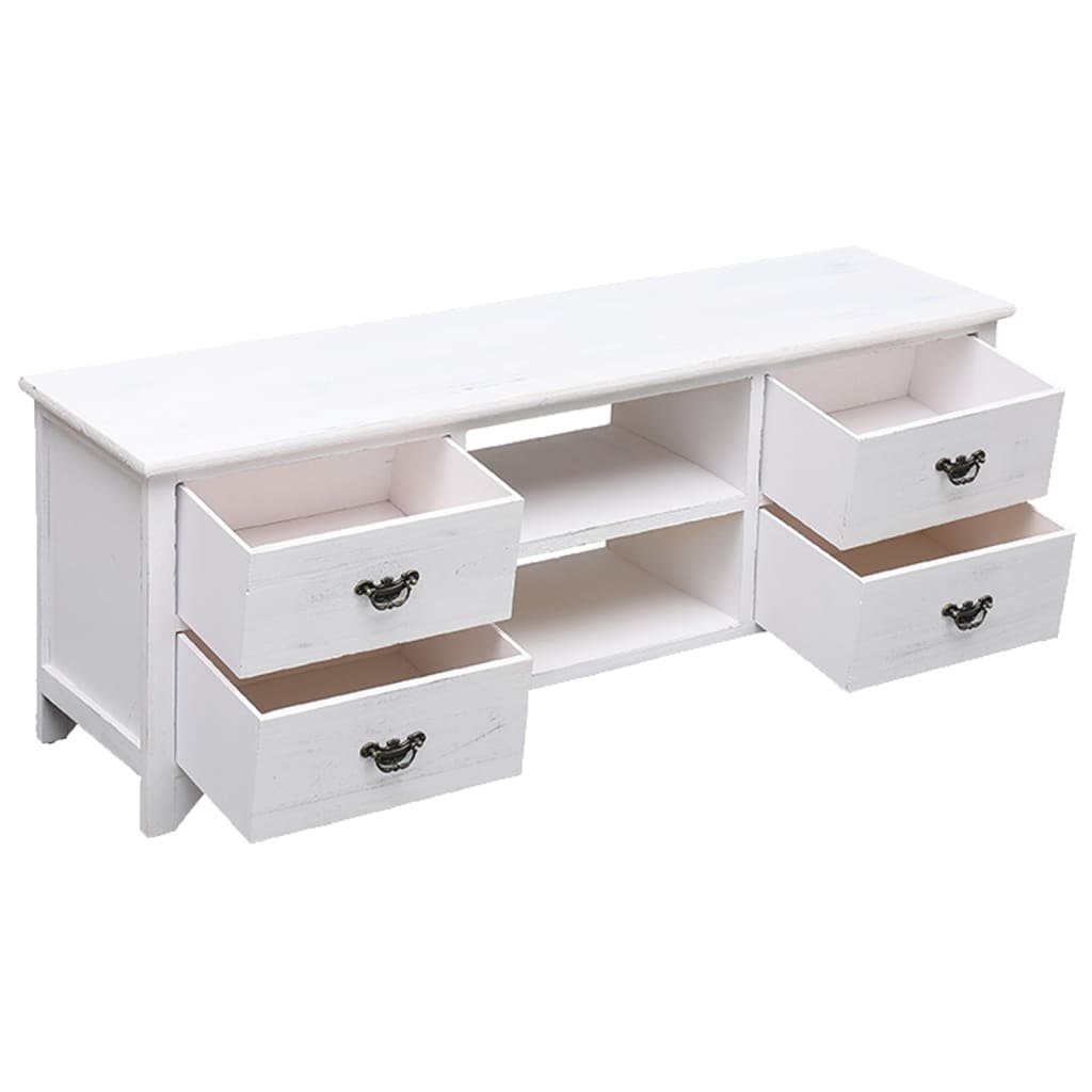 Meuble TV Blanc antique 108cm Bois de Paulownia