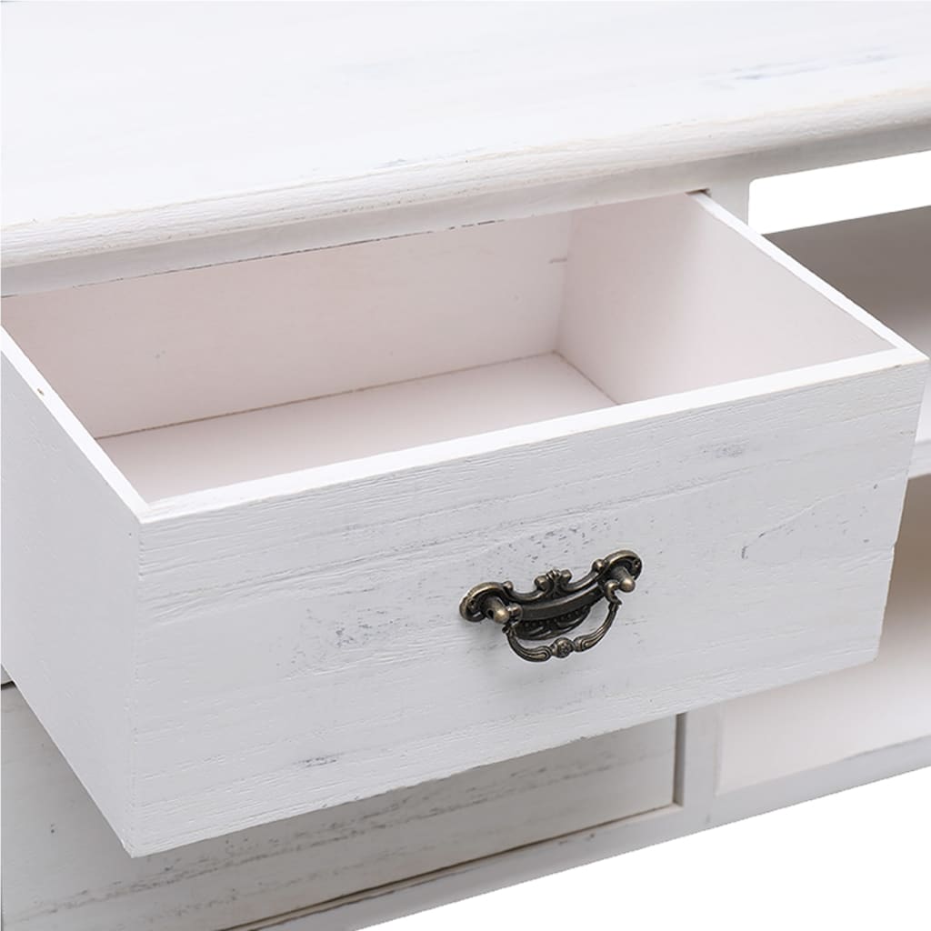 Meuble TV Blanc antique 108cm Bois de Paulownia