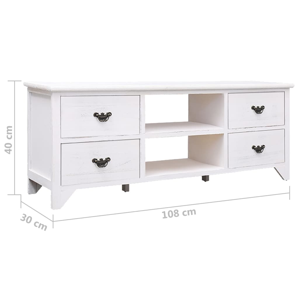 Meuble TV Blanc antique 108cm Bois de Paulownia