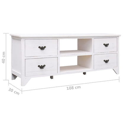 Meuble TV Blanc antique 108cm Bois de Paulownia
