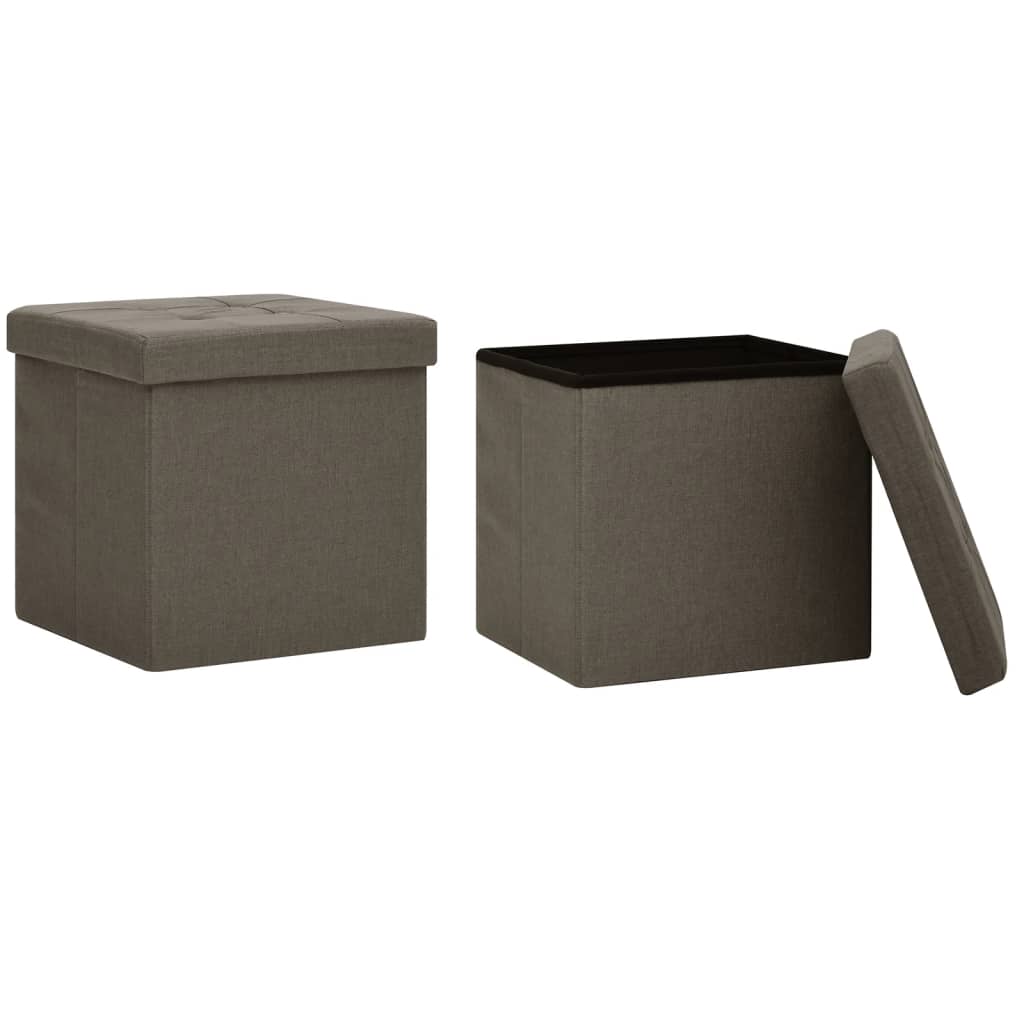 Tabourets de rangement pliables lot de 2 marron faux lin