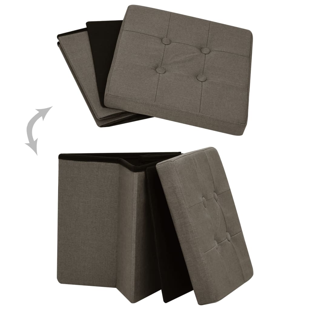 Tabourets de rangement pliables lot de 2 marron faux lin