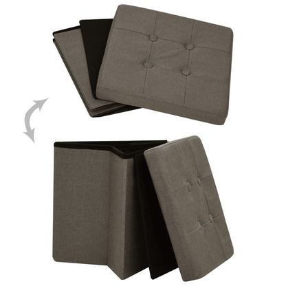 Tabourets de rangement pliables lot de 2 marron faux lin