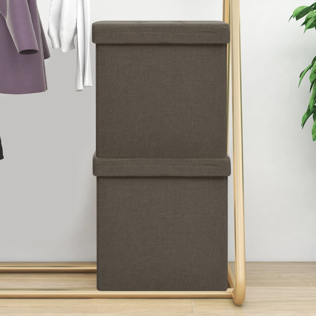 Tabourets de rangement pliables lot de 2 marron faux lin
