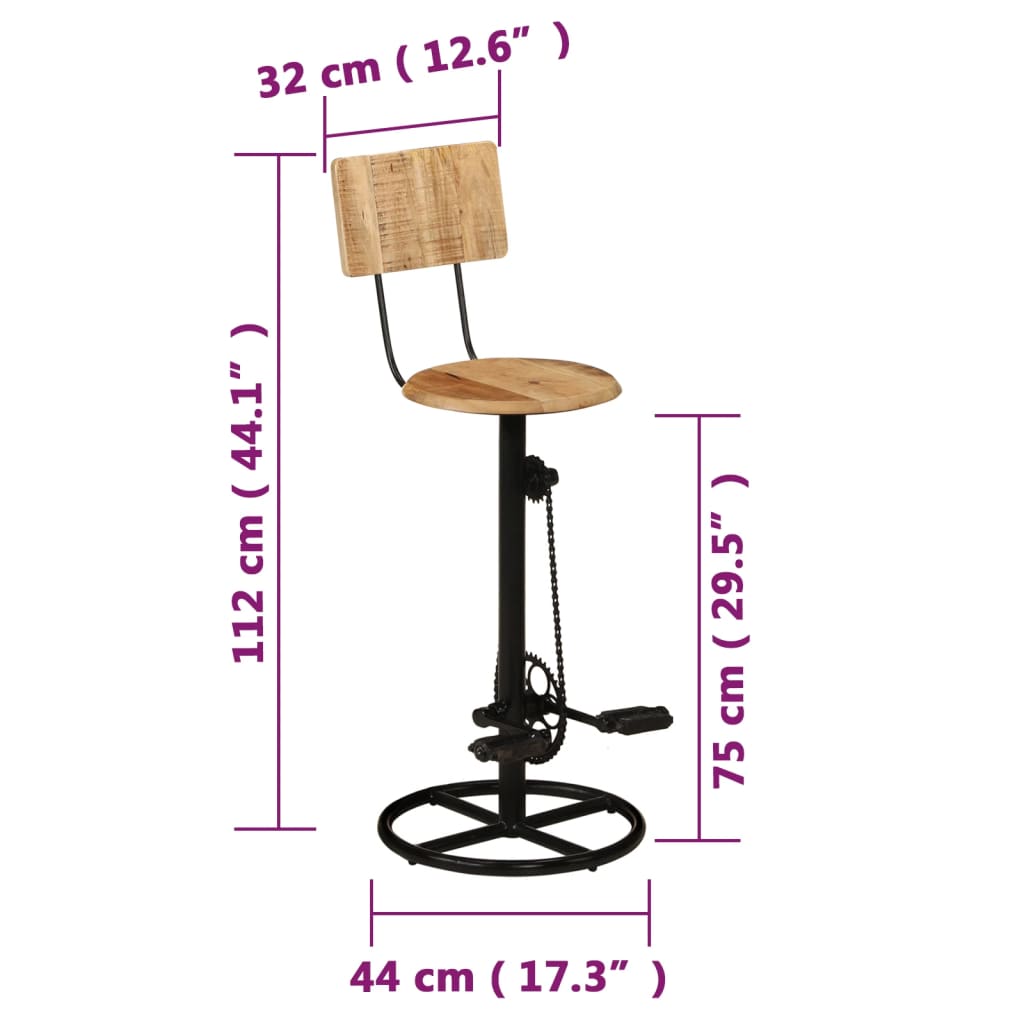 Tabourets de bar lot de 2 hauteur 75cm bois massif de manguier