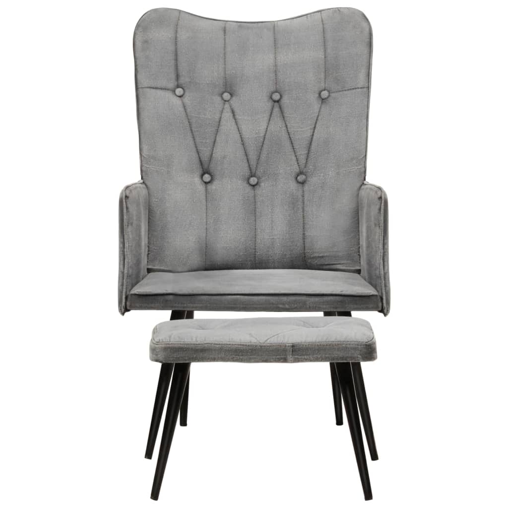 Chaise à oreilles avec repose-pied Gris vintage Toile