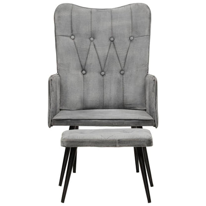 Chaise à oreilles avec repose-pied Gris vintage Toile