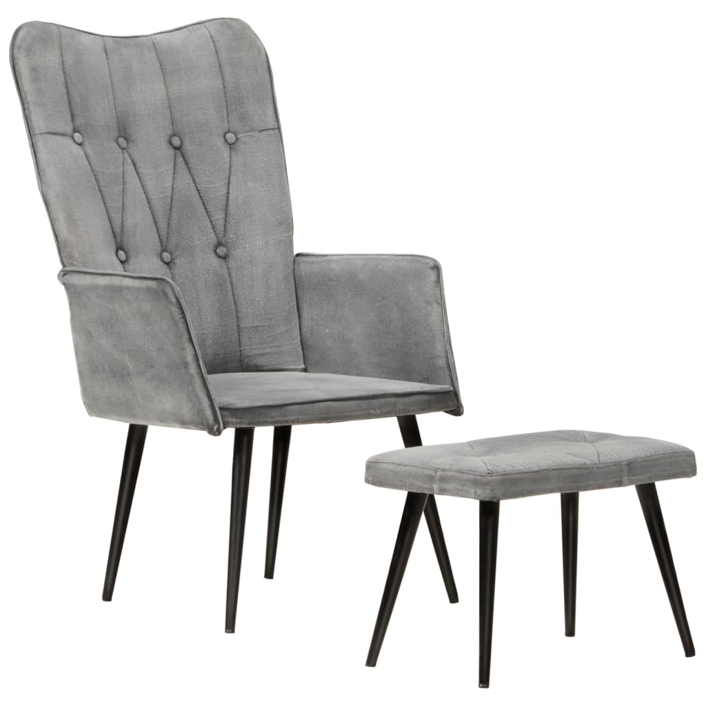 Chaise à oreilles avec repose-pied Gris vintage Toile