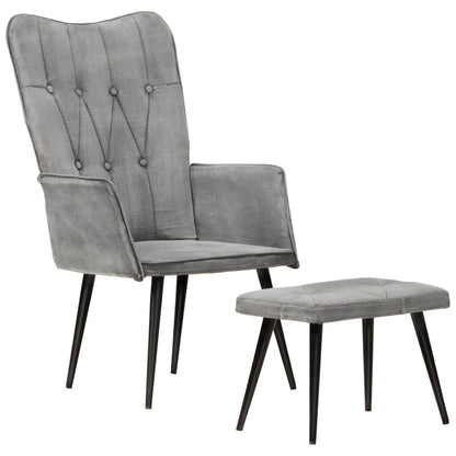 Chaise à oreilles avec repose-pied Gris vintage Toile