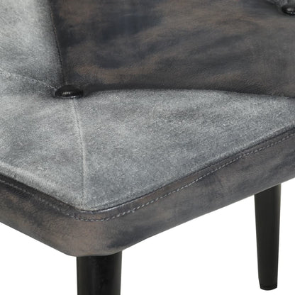 Fauteuil avec repose-pieds Gris Cuir véritable et toile