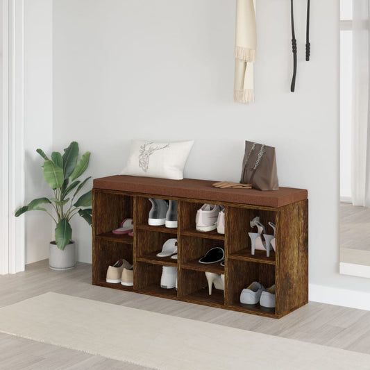 Smoked oak shoe bench 103x30x48 cm engineering wood
