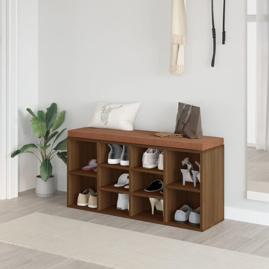 Brown oak shoe bench 103x30x48 cm Engineering wood