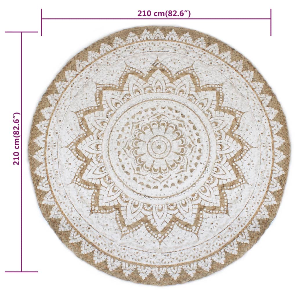 Tapis de sol Jute tressée imprimée 210 cm Rond