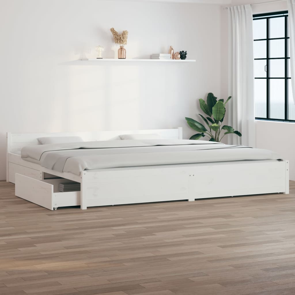 Cadre de lit JULES avec tiroirs Blanc