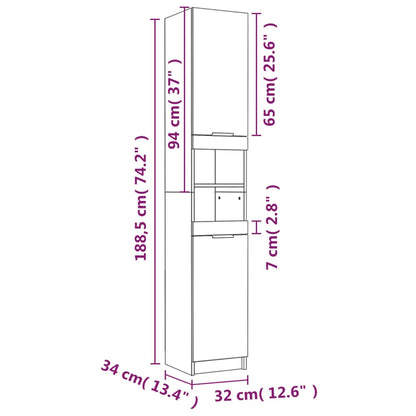 Armadio da bagno grigio Sonoma 32x34x188,5 cm legno di ingegneria