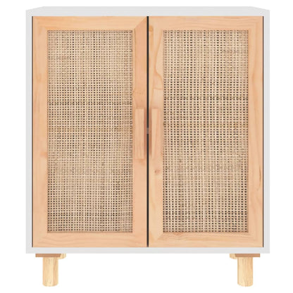 Buffet Blanc 60x30x70 cm Bois de pin massif et rotin naturel