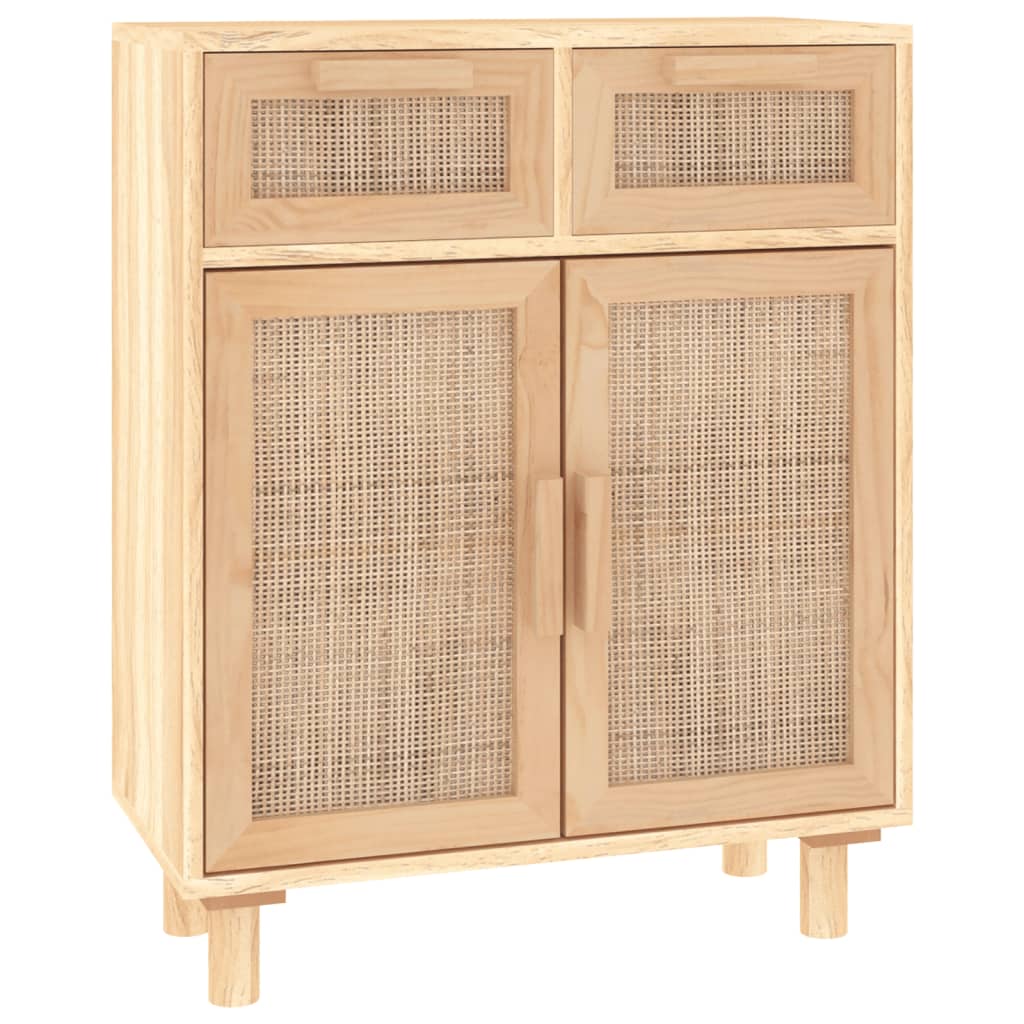 Buffet Marron 60x30x75 cm Bois de pin massif et rotin naturel BOHO