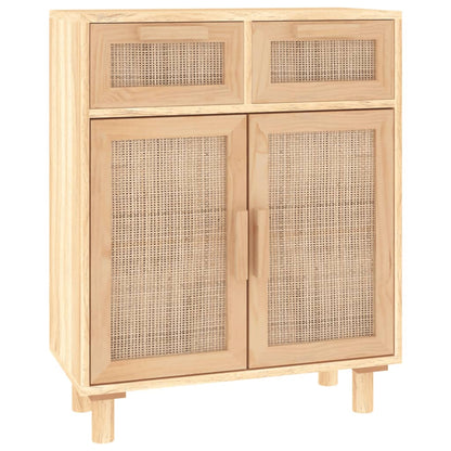 Buffet Marron 60x30x75 cm Bois de pin massif et rotin naturel BOHO