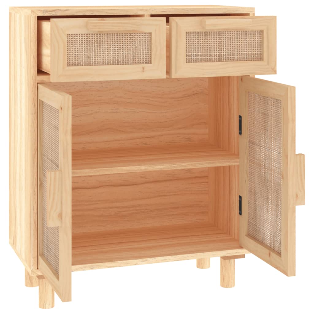 Buffet Marron 60x30x75 cm Bois de pin massif et rotin naturel BOHO
