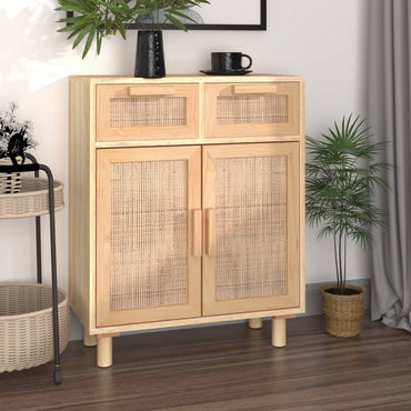 Buffet Marron 60x30x75 cm Bois de pin massif et rotin naturel BOHO