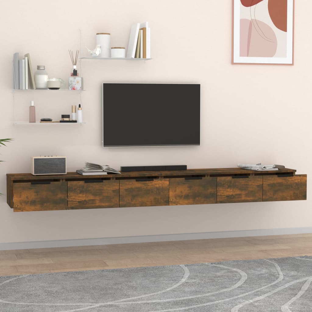 Enfilade murale meuble TV suspendu coloris Chêne fumé 204cm