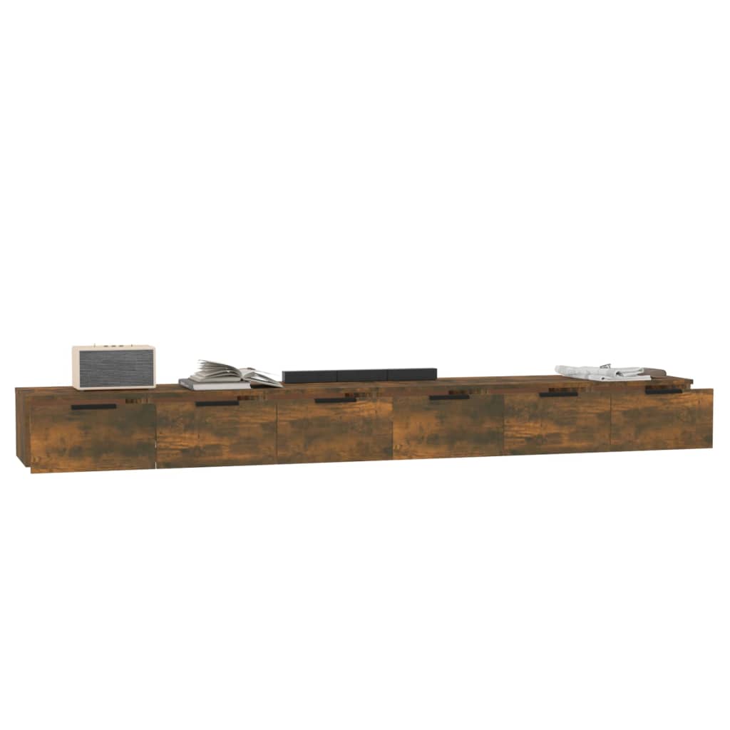 Enfilade murale meuble TV suspendu coloris Chêne fumé 204cm