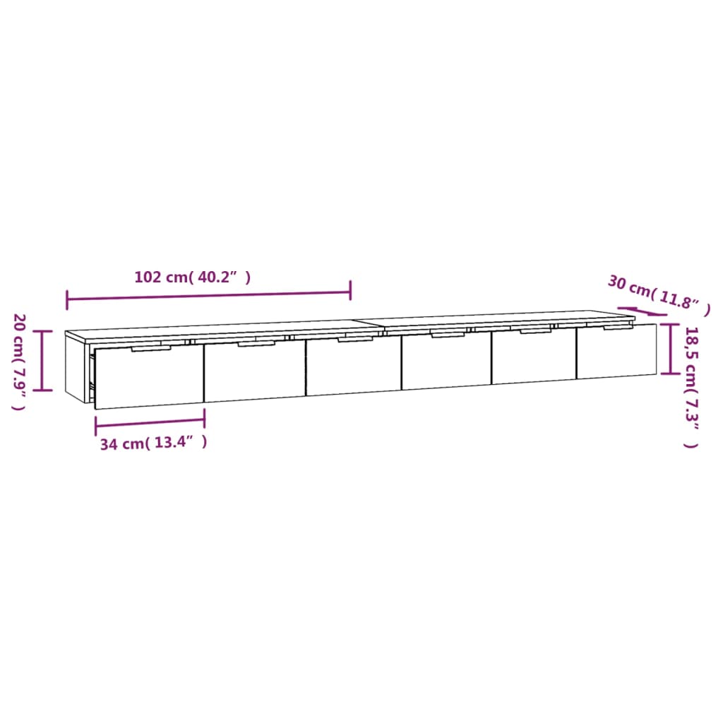 Enfilade murale meuble TV suspendu coloris Chêne fumé 204cm