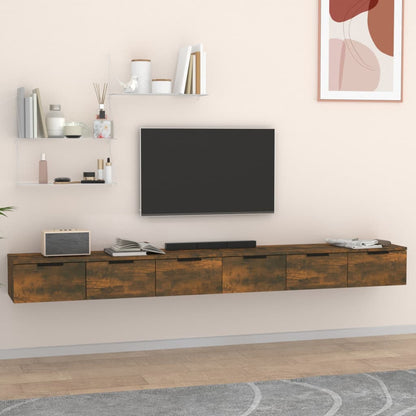 Enfilade murale meuble TV suspendu coloris Chêne fumé 204cm