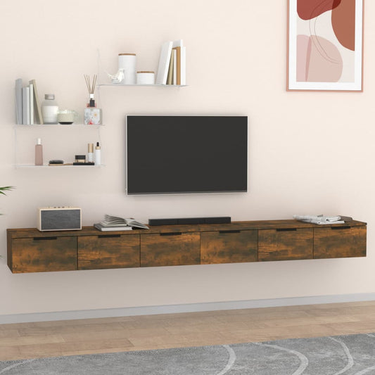 Enfilade murale meuble TV suspendu coloris Chêne fumé 204cm