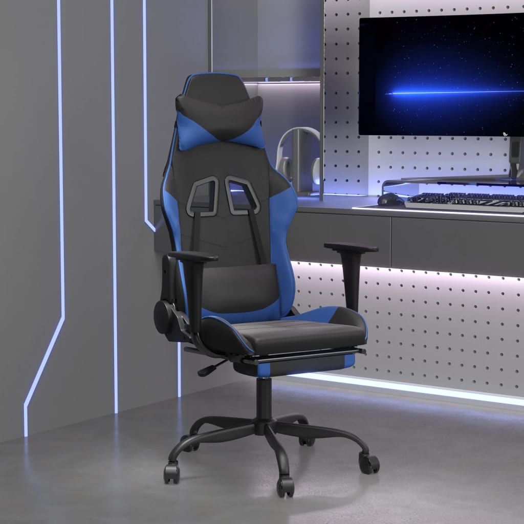 Cadeira de jogos e massagem e preto e imitação do pé azul