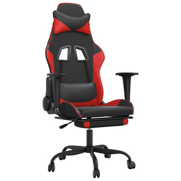 Gaming- und Massagestuhl mit schwarzen und roten Fußstützen