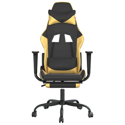 Chaise de Gaming & massage avec repose-pied Noir & Doré Similicuir