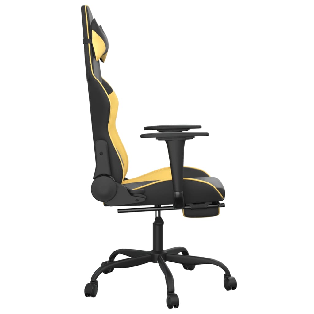 Chaise de Gaming & massage avec repose-pied Noir & Doré Similicuir