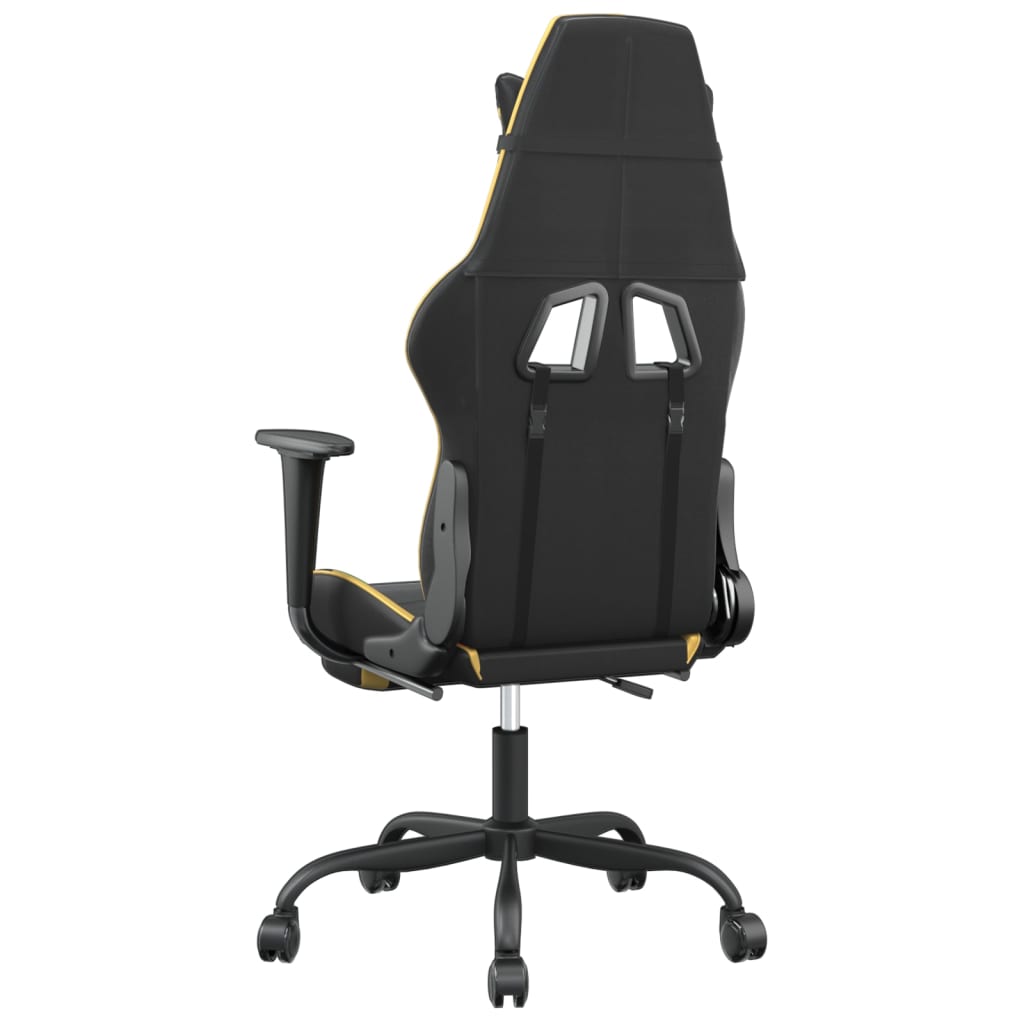 Chaise de Gaming & massage avec repose-pied Noir & Doré Similicuir