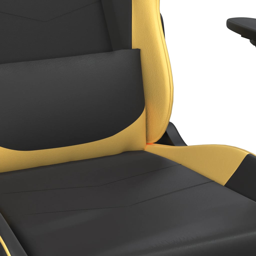 Chaise de Gaming & massage avec repose-pied Noir & Doré Similicuir