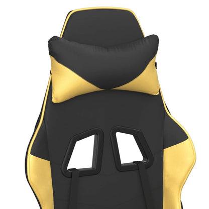 Chaise de Gaming & massage avec repose-pied Noir & Doré Similicuir